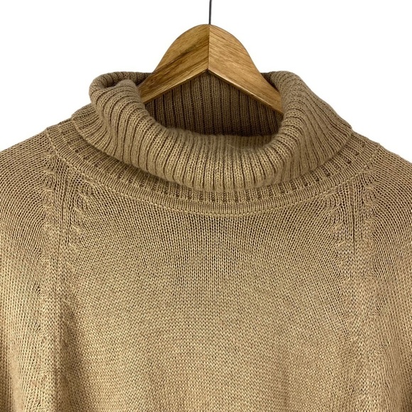 Novica Alpaca Knit Sweater Poncho Cape Tan Brown Pullover Fringe Peru One Size - Picture 3 of 9